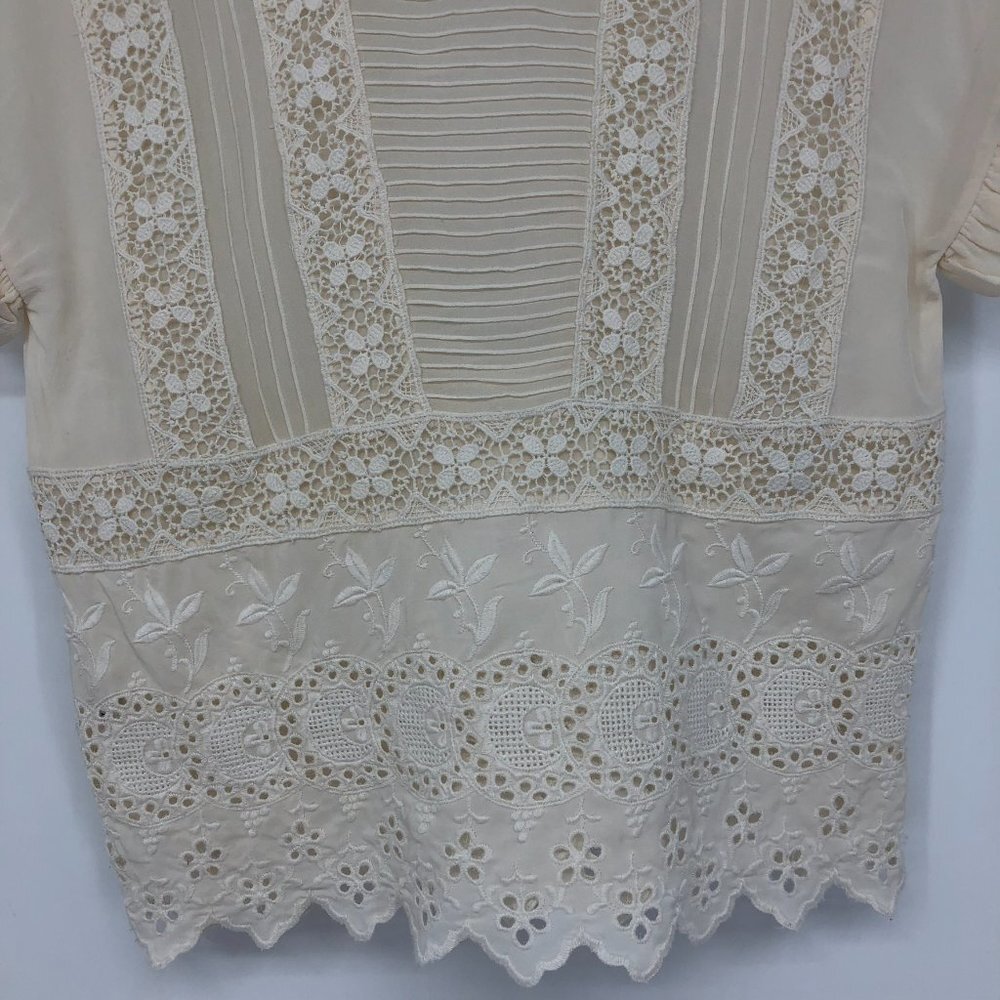 Ulla Johnson Adrienne Scalloped  Silk Eyelet Victorian Blouse Off White Size 2 - Picture 8 of 16
